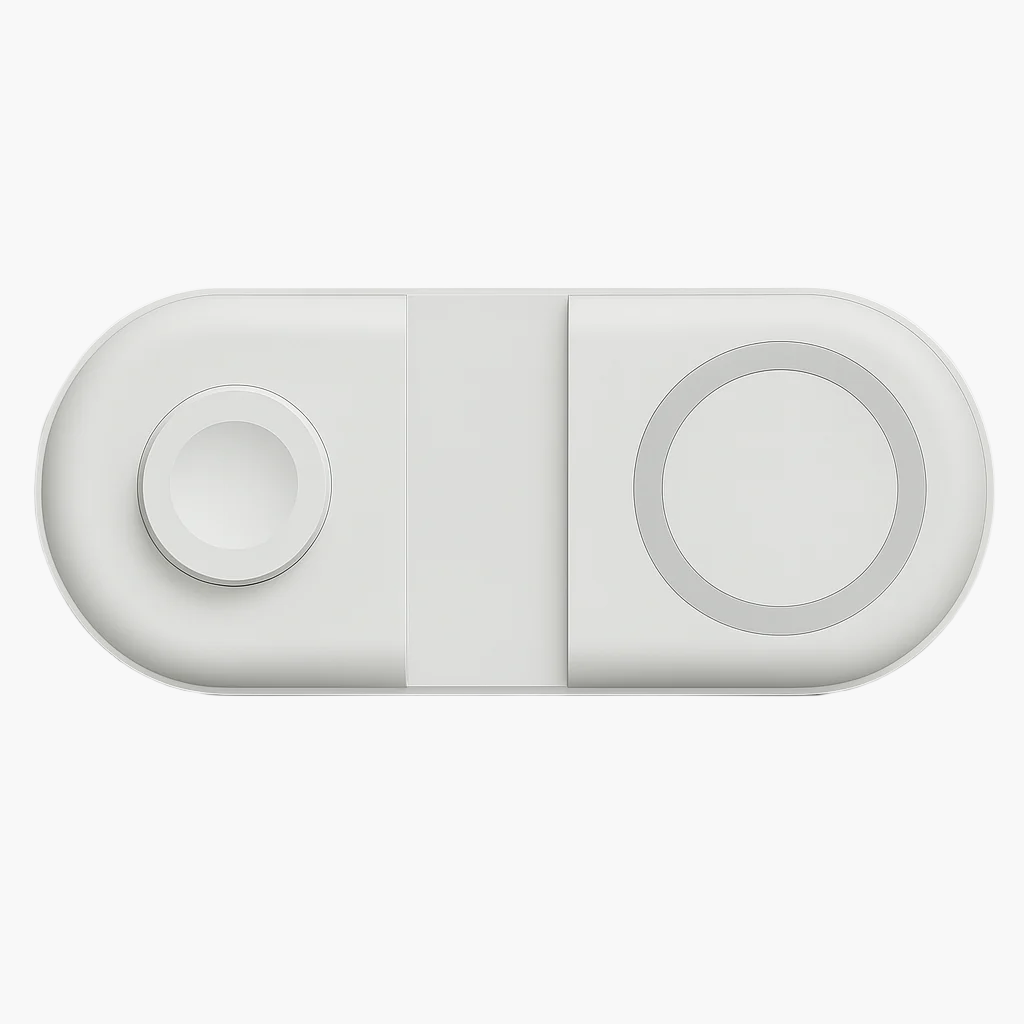 White wireless charging pad on a gray background