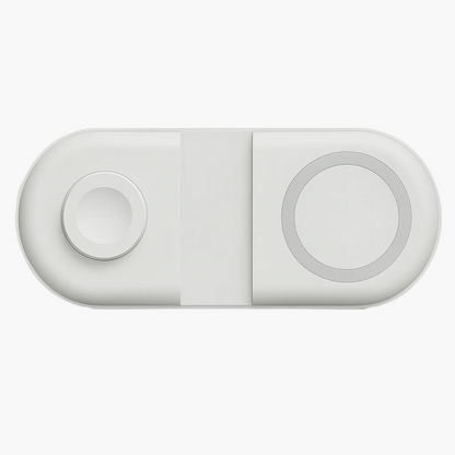 White wireless charging pad on a gray background